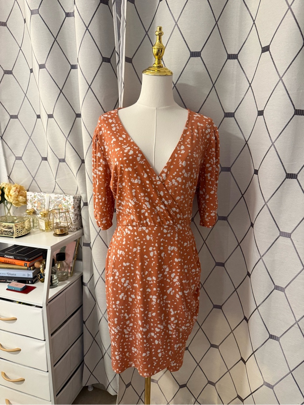 All in Favor Rust Floral Wrap Midi Dress - Women
